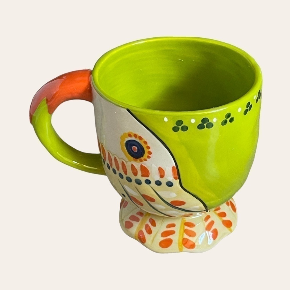 Anthropologie Tortua Bird Hand Glazed Colorful Stoneware Mug NEW